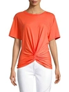 7 For All Mankind Crewneck Short-sleeve Knotted-front Cotton Tee In Poppy