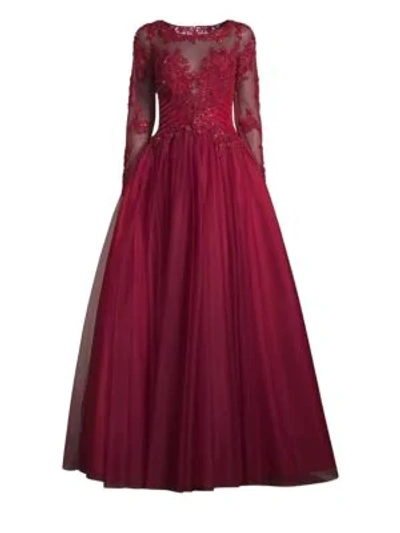 Basix Black Label Illusion Beaded Ball Gown In Burgundy
