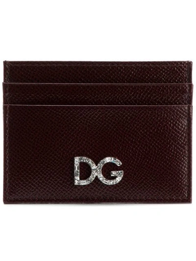 Dolce & Gabbana Dauphin Logo镶嵌牛皮卡夹 In Red