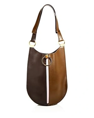 Marni Earring Color-block Medium Leather Hobo In Coffee/wenge/powder Pink/gold