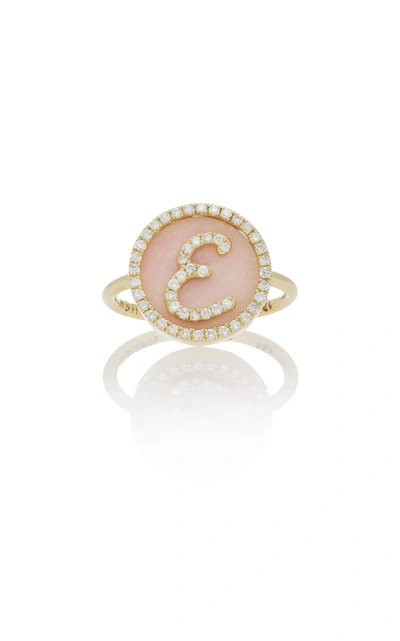 Noush Jewelry Treasure Disk Opal Roman Initial Ring In Pink