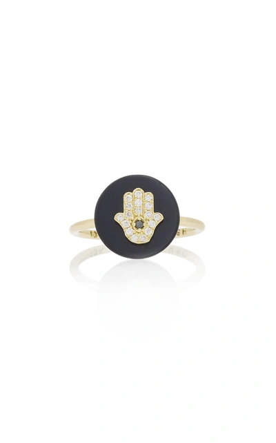 Noush Jewelry Coexist Hamsa On Onyx Ring In Black