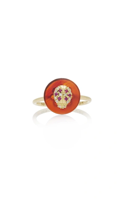 Noush Jewelry Coexist Lady Bug On Carnelian Ring In Red