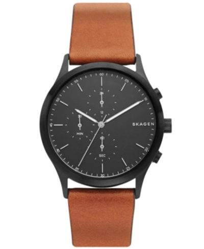 Skagen Men's Chronograph Jorn Brown Leather Strap Watch 41mm In Black Ip