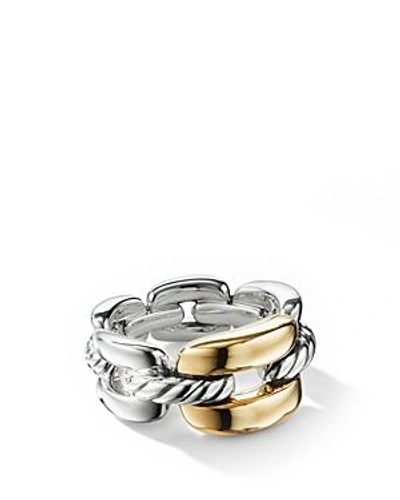 David Yurman Wellesley Link Medium Chain Link Ring In Sterling Silver With 18k Yellow Gold In Gold/silver
