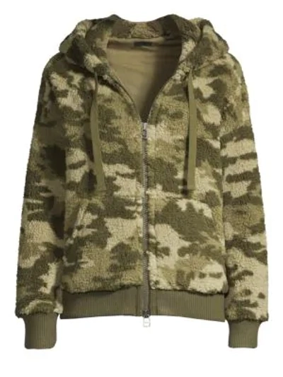 Atm Anthony Thomas Melillo Camo-print Sherpa Zip-front Hoodie In Army Camo