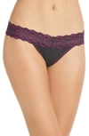 Hanky Panky Heathered Jersey & Lace Original-rise Thong In Navy/ Bright Amethyst Pink