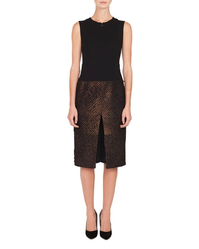 Akris Sleeveless Solid-bodice Metallic-eyelash Skirt A-line Dress W/ Inset