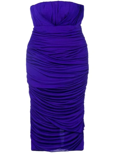 Tom Ford Strapless Shirred Cocktail Dress W/ Built-in Bustier In Purple