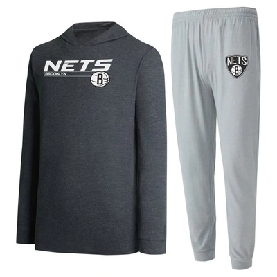 Concepts Sport Gray/black Brooklyn Nets Meter Pullover Hoodie & Jogger Pants Set