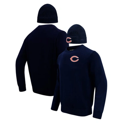 Pro Standard Navy Chicago Bears Crewneck Pullover Sweater & Cuffed Knit Hat Box Gift Set