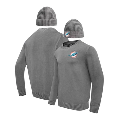 Pro Standard Gray Miami Dolphins Crewneck Pullover Sweater & Cuffed Knit Hat Box Gift Set