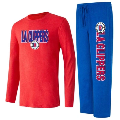 Concepts Sport Men's  Royal, Red Distressed La Clippers Meter Long Sleeve T-shirt And Pants Sleep Set In Royal,red