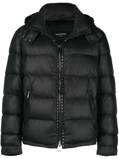 Valentino Men's Rockstud Hooded Puffer Jacket In Black