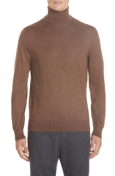Ermenegildo Zegna Men's Textured Cashmere-silk Turtleneck Sweater In Tan