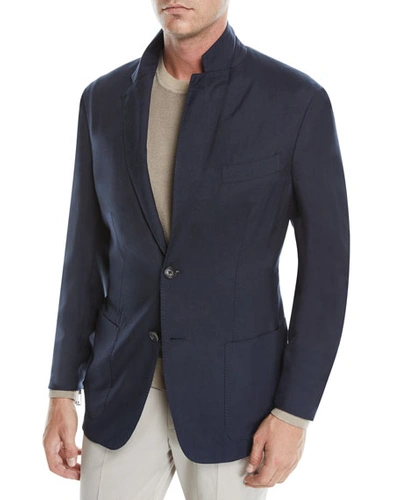 Ermenegildo Zegna Men's Cashmere-silk Two-button Blazer Jacket, Navy