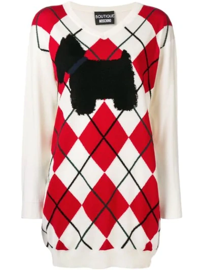 Boutique Moschino Dog Argyle Sweater In White