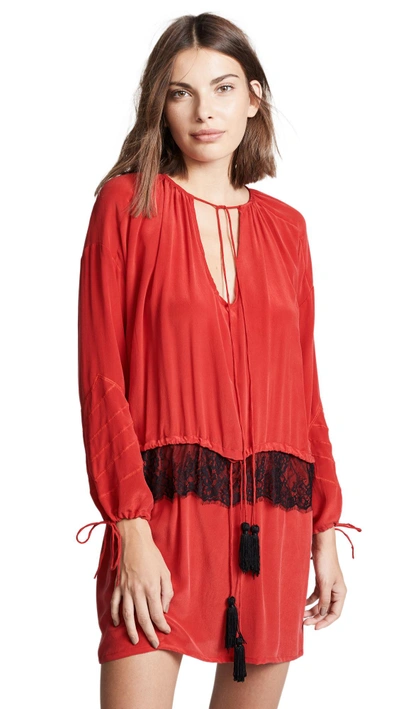 Loyd/ford Silk Georgette Dress In Solid Red