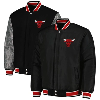 Jh Design Black Chicago Bulls Reversible Melton Full-snap Jacket