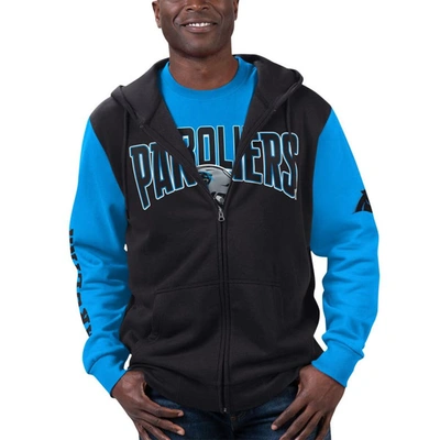 G-iii Sports By Carl Banks Men's  Black, Blue Carolina Trouserhers T-shirt And Full-zip Hoodie Combo Set In Black,blue