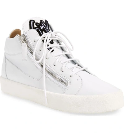 Giuseppe Zanotti Men's Mid-top Sneaker With Varsity Felt Logo In Bianco White