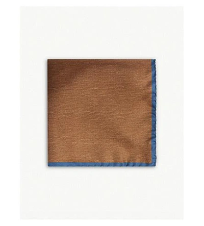 Oscar Jacobson Plain Silk Pocket Square In Brown