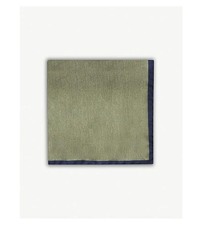 Oscar Jacobson Plain Silk Pocket Square In Green