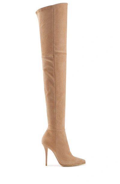Subtle Elegance: Balmain's Beige Thigh High Boots