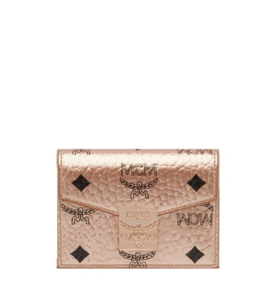 Mcm Patricia Card Holder In Visetos In Champagne Gold