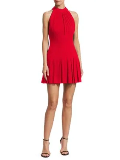 brandon maxwell halter mini dress Pleated In Red robe de soirée une épaule
