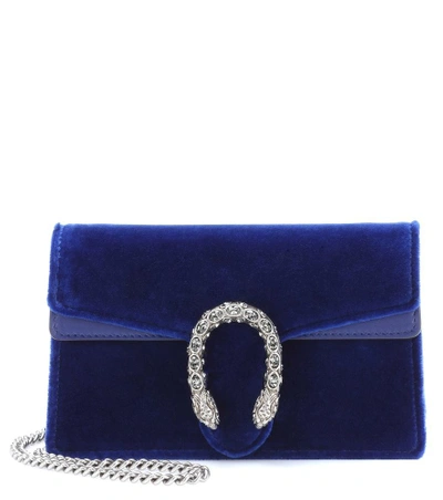 Gucci Dionysus Super Mini Velvet Crossbody Bag In Blue