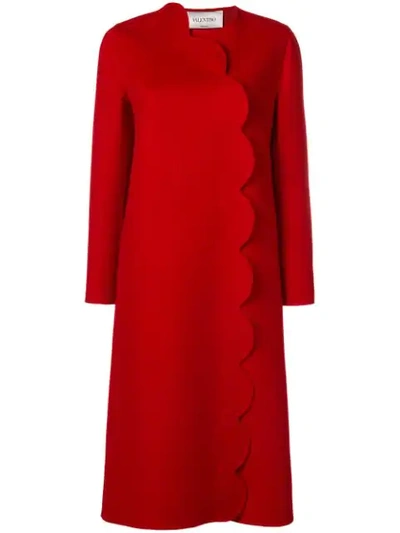 Valentino Scalloped Wool And Cashmere-blend Coat In Red