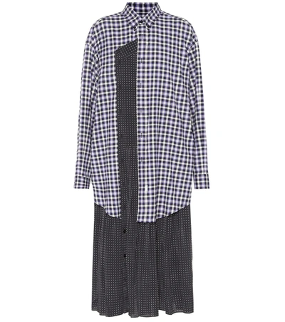 Balenciaga Layered Polka-dot Crepe And Checked Cotton-flannel Midi Dress In Multicolor