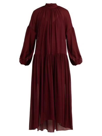 Stella Mccartney Tiffany Silk Georgette Pleated Dress In Bordeaux
