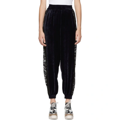 Stella Mccartney Daphne Lace-trimmed Velvet Jogging Pants In Black