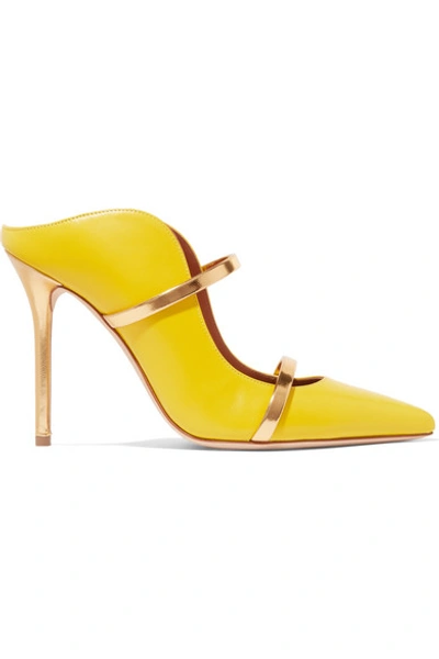 Malone Souliers Maureen 100 Metallic-trimmed Leather Mules In Yellow