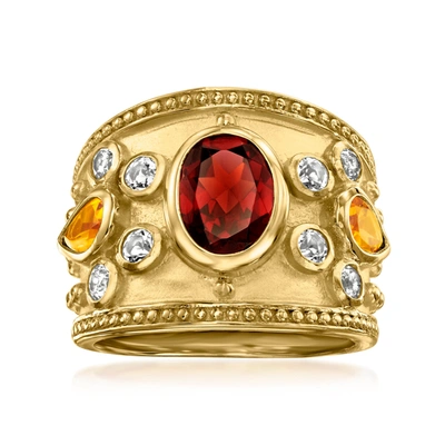 Ross-simons Garnet And . Citrine Ring With . White Topaz In 18kt Gold Over Sterling In Red
