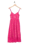 Nsr Crochet Stretch Lace Midi Dress In Bright Pink