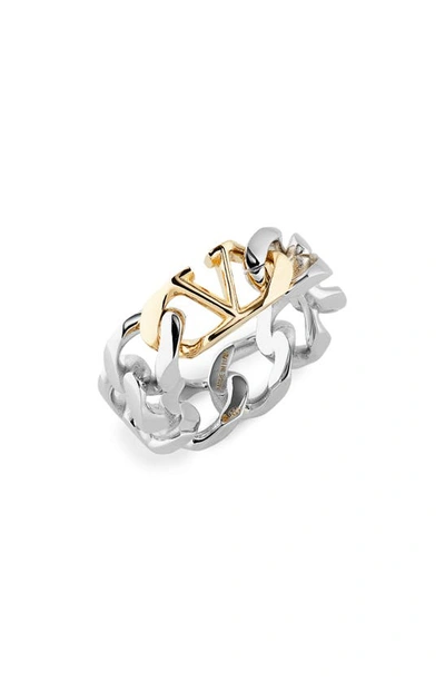 Valentino Garavani Vlogo Chain Ring In Y44 - Palladium