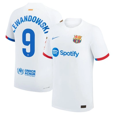 Nike Robert Lewandowski Barcelona 2023/24 Match Away  Men's Dri-fit Adv Soccer Jersey In White