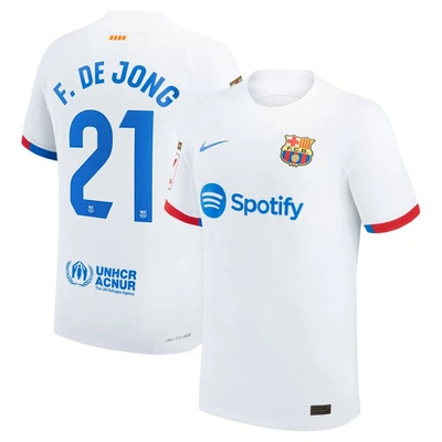 Nike Frenkie De Jong Barcelona 2023/24 Match Away  Men's Dri-fit Adv Soccer Jersey In White