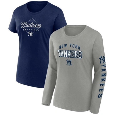 Fanatics Women's  Gray, Navy New York Yankees T-shirt Combo Pack In Gray,navy