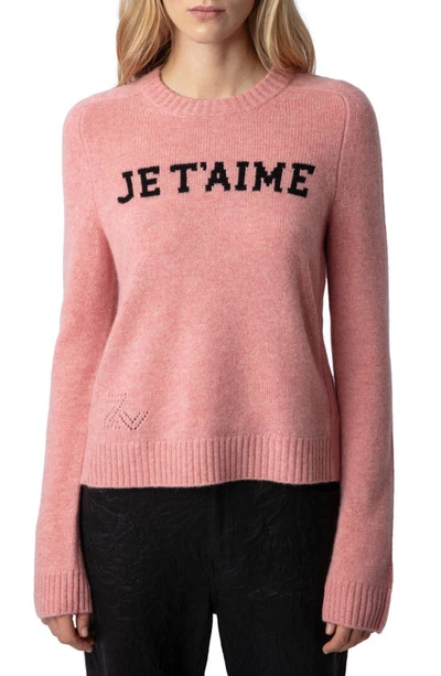 Zadig & Voltaire Lili Ws Je T'aime Cashmere Sweater In Litchi