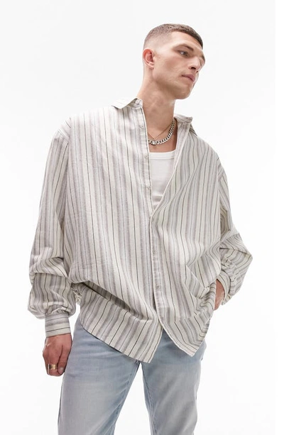 Topman Extreme Oversize Stripe Button-up Shirt In Cream Multi