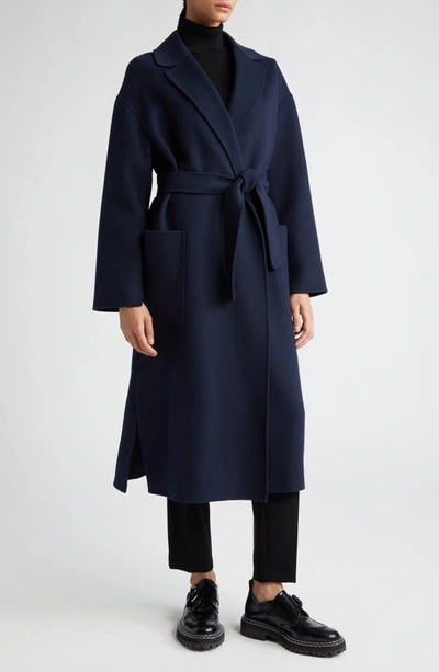 Max Mara Nina Belted Double Face Wool Coat In Blue