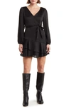 Melrose And Market Ruffle Long Sleeve Faux Wrap Minidress In Black