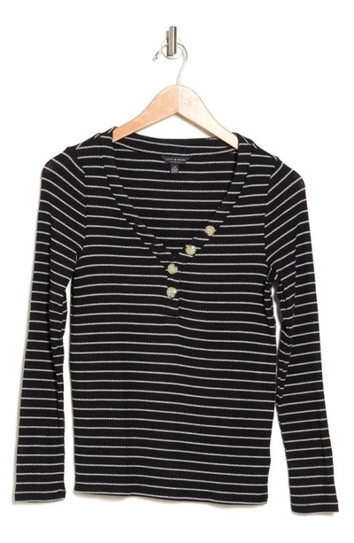 Lucky Brand Striped Long Sleeve Henely T-shirt In Black Stripe
