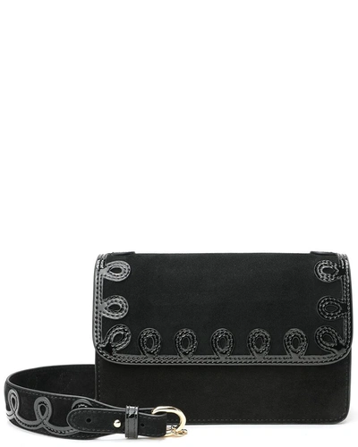 Tiffany & Fred Paris Fold-over Leather Lace-effect Crossbody In Black