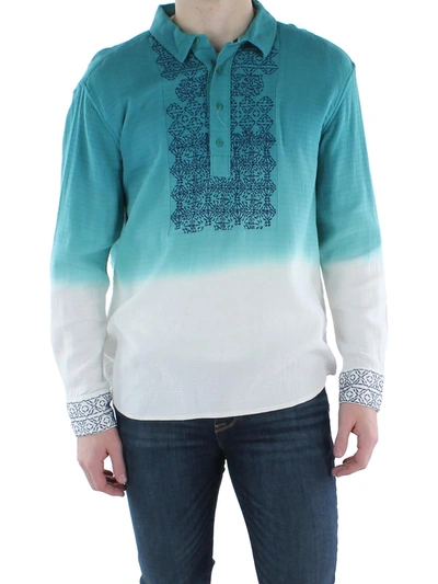 Sun + Stone Frederick Mens Embroidered Henley Button-down Shirt In Blue