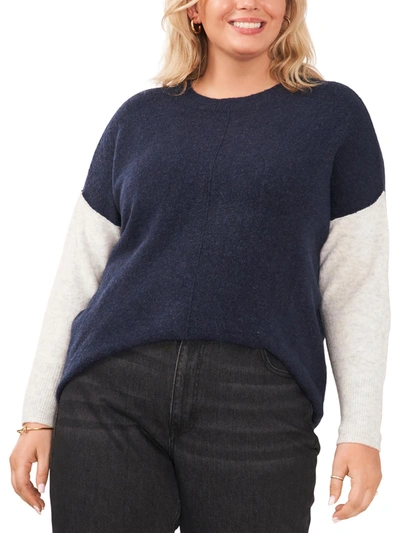Vince Camuto Plus Womens Heathered Colorblock Crewneck Sweater In Blue